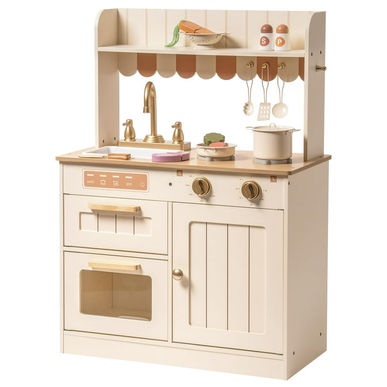 Wooden Kitchen Set for Kids, Play Kitchen with Toy Kitchen Accessories,  Beige