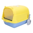 thumbnail image 4 of Caja de arena para gatos con capucha, inodoro completamente cerrado, suministros para mascotas, caja de arena extraíble Amarillo y azul, 4 of 8