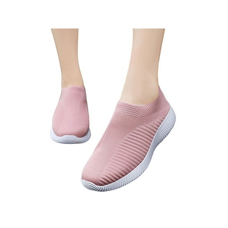 

Lacyhop Womens Walking Shoes Slip On Flats Mesh Sneakers Sports Lightweight Sock Sneaker Casual Knit Upper Pink 10.5