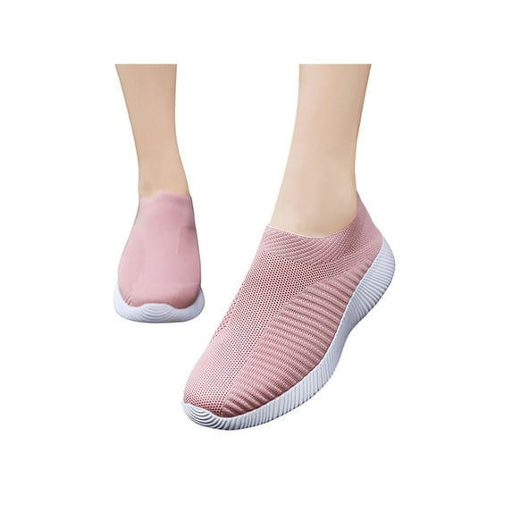 SIMANLAN Slip On Sneakers Women White Fashion Shoes Wide Width Mesh Knit Walking Non Slip Shoes Pink 6