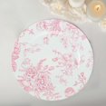 thumbnail image 1 of Paquete de 6 platos base de acrílico floral blanco y rosa de Efavormart con diseño de toile francés, platos base redondos para cenas, decoración de mesa para eventos, 33 cm, 1 of 8