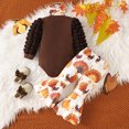thumbnail image 4 of Weebloom Thanksgiving Baby Girl Outfit Girls Long Sleeve Romper Bodysuit Cartoon Prints Pants Outfits Clothes Sets Brown 3-6 Months, 4 of 8