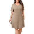 thumbnail image 2 of Fantaslook Plus Size Womens Dresses Short Sleeve Lightweight Ribbed Sundress V Neck Casuel Shirt Dresses, 2 of 8