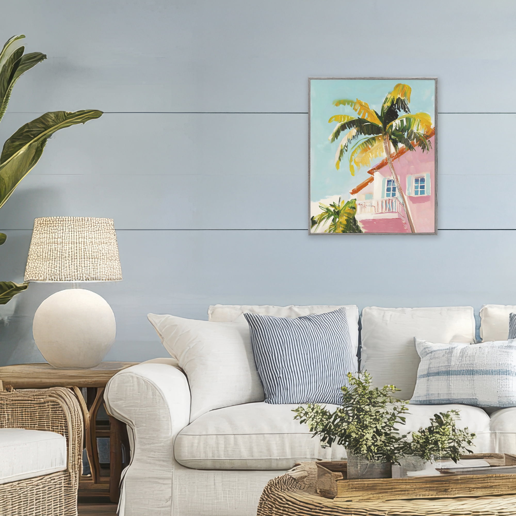 Stupell Industries Pink House Palm Tree Gray Framed Giclee Art, design by The Prints Vibe