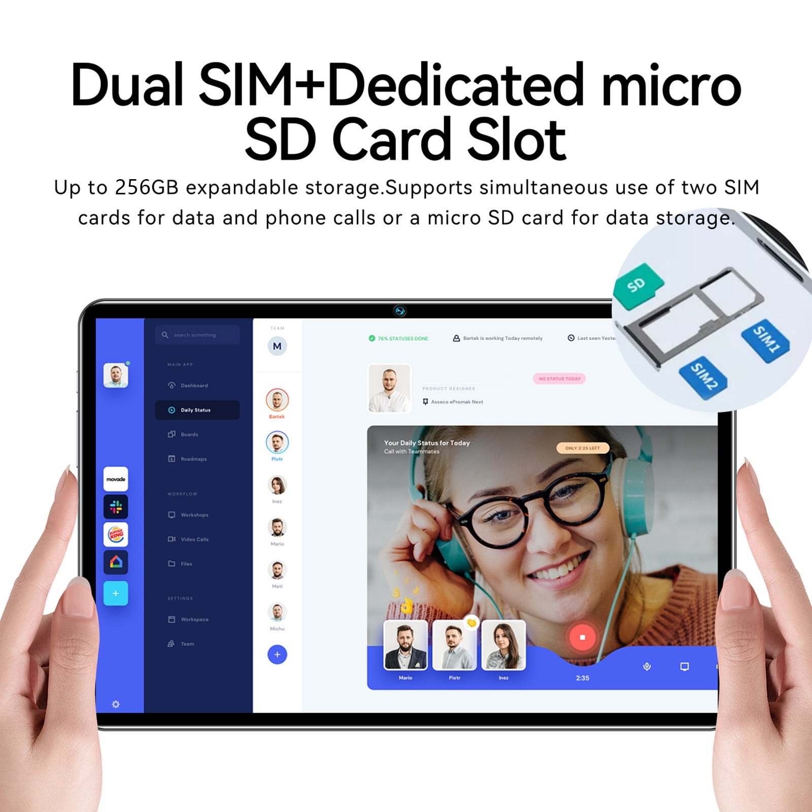 10.1-Inch Android 13 Tablet with Ultra-Thin 2K HD Display, 4GB+32GB, 512GB Expandable, Dual SIM Voice Call, WiFi 5G, Bluetooth, 24MP+32MP Camera, 12000mAh Battery