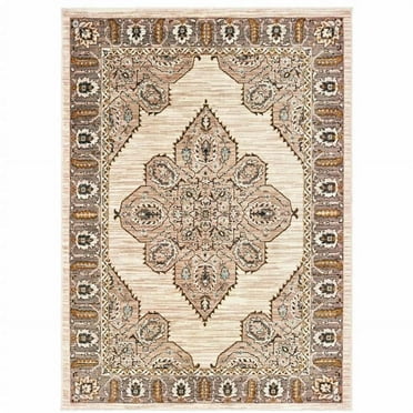 10 x 13 ft. Ivory Gold Gray & Blue Oriental Power Loom Stain Resistant Rectangle Area Rug