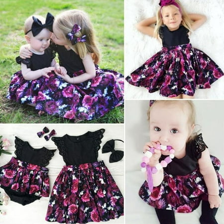 Newborn Kid Baby Girl Sister Matching Floral Jumpsuit Romper Dress Outfits Set Infant Rompers Enfant Dresses Summer Sisters