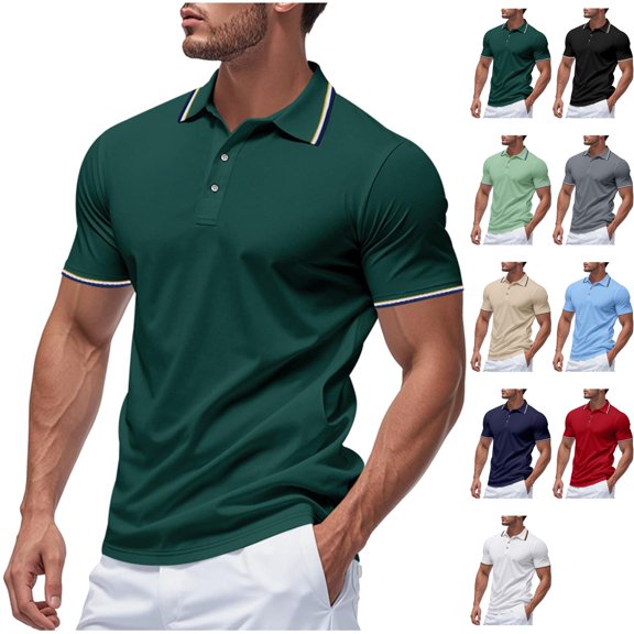 Mens Short Sleeve Business Casual Golf Shirts Pique Jersey Collared T-Shirts Old Money Striped Summer Moisture Wicking Quick Dry Regular Fit Tops Workwear