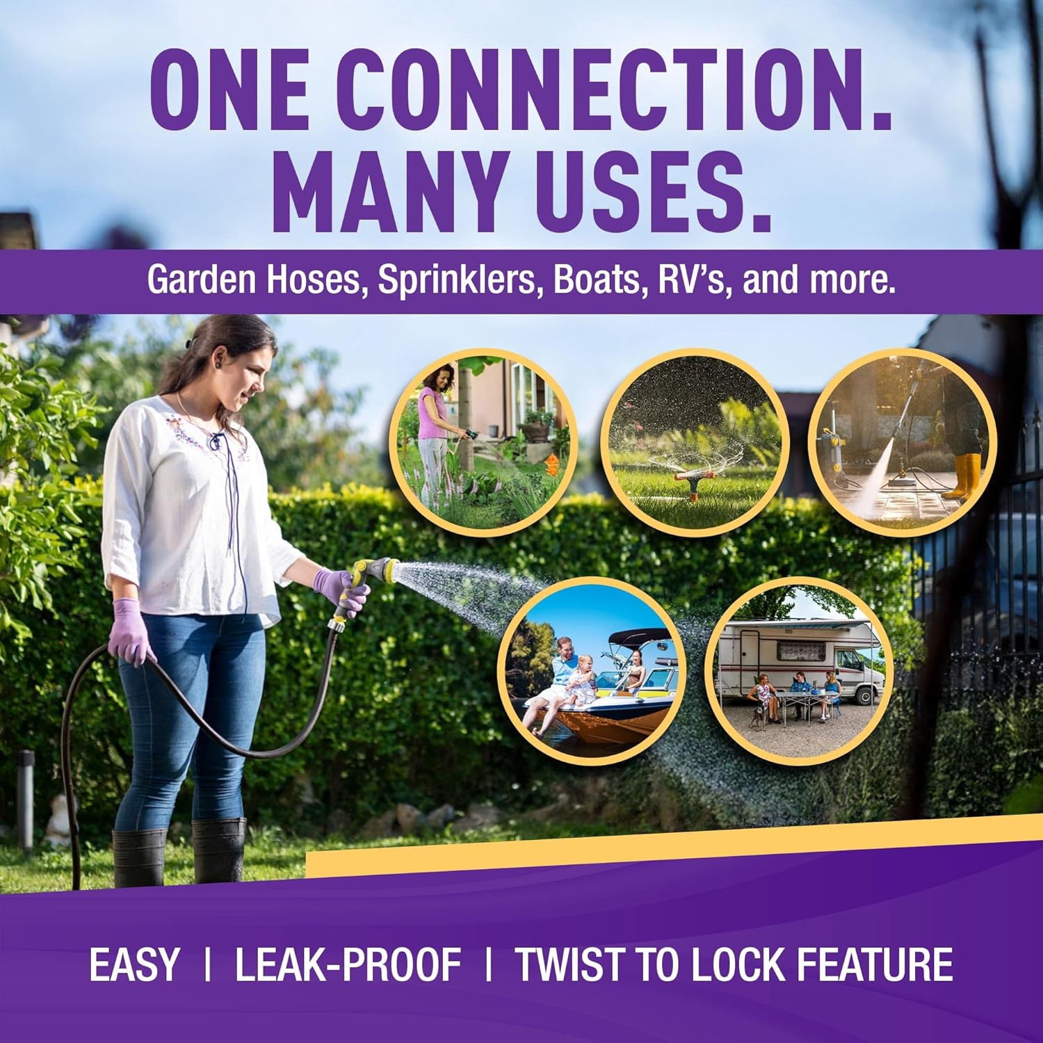 GORILLA EASY CONNECT Low Lead Locking Garden Hose Quick Connect Fittings ¾ Inch GHT Solid Brass Leak Proof to 200 PSI Heavy Duty
