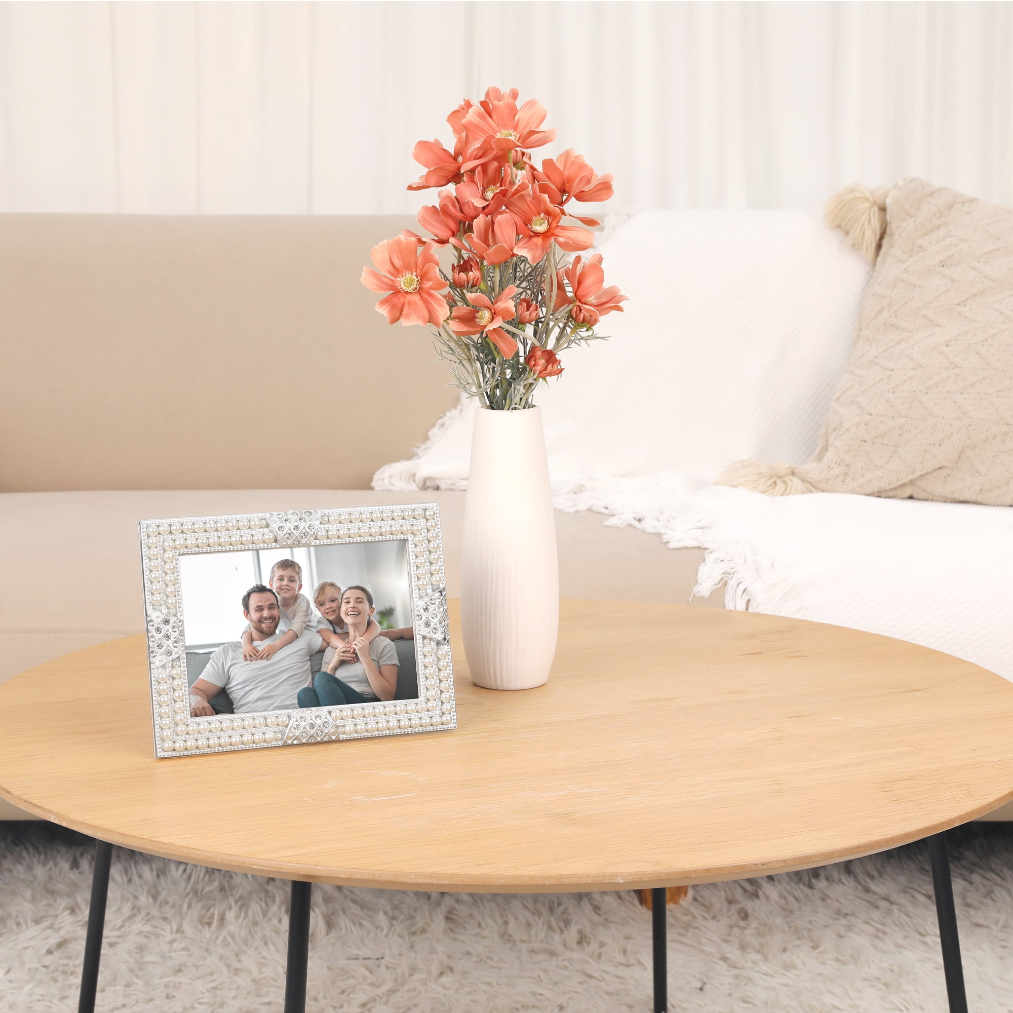 Unique Bargains Pearl Picture Frame Vintage Retro Plated Crystal Photo Frames Silver 5x7" Silver -2Pcs 5x7