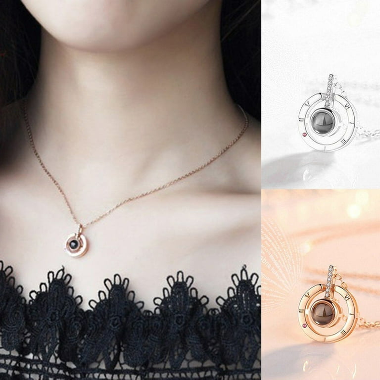 AYYUFE I Love You 100 Languages Light Projection Round Heart Pendant Necklace