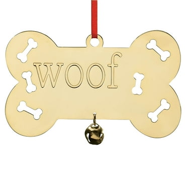 Woof Brass Ornament, Includes Red Hanging Ribbon, Holiday/Christmas Décor –Measures 3.75” Wide x 2” High