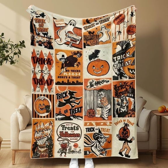 [60x50inch] [Vibrant Bazaar] Soft Funny Halloween Flannel Throw Blanket With Spooky Design,Vintage Cool Bedroom Bedding Blankets, Warm Napping Blankets For Home Office Travel Camping