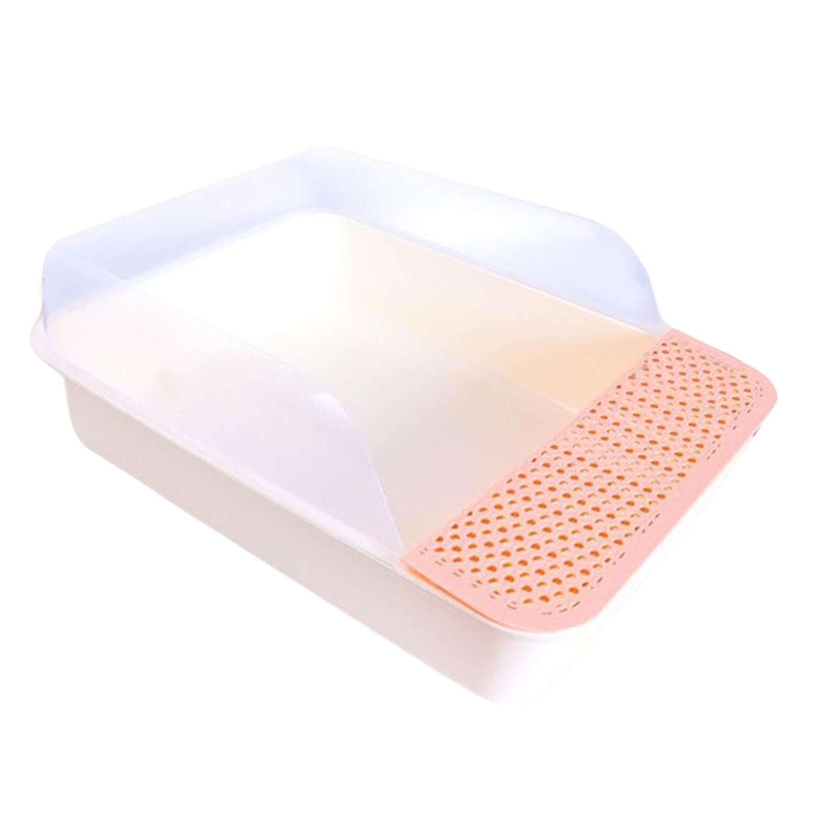 Open Tray Semi Enclosed Kitty Durable Easy Cleaning Removable Non Toilet for Indoor Cats Rabbit Pink White Large