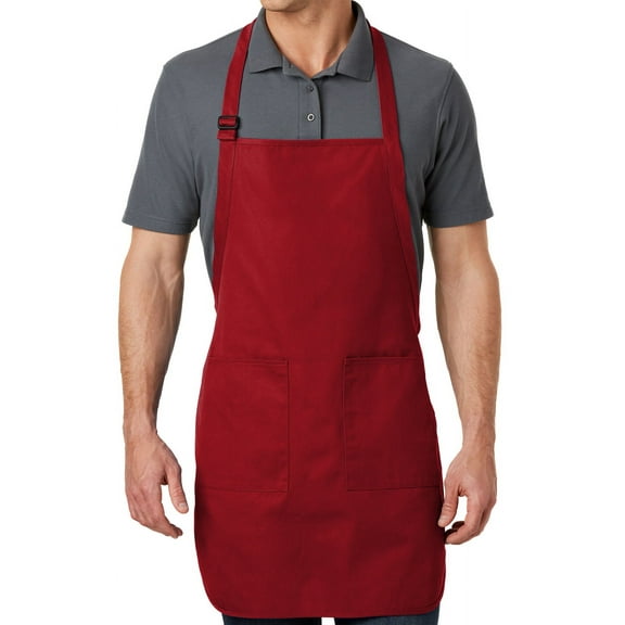 Men's Full-Length Apron with Pockets - Red