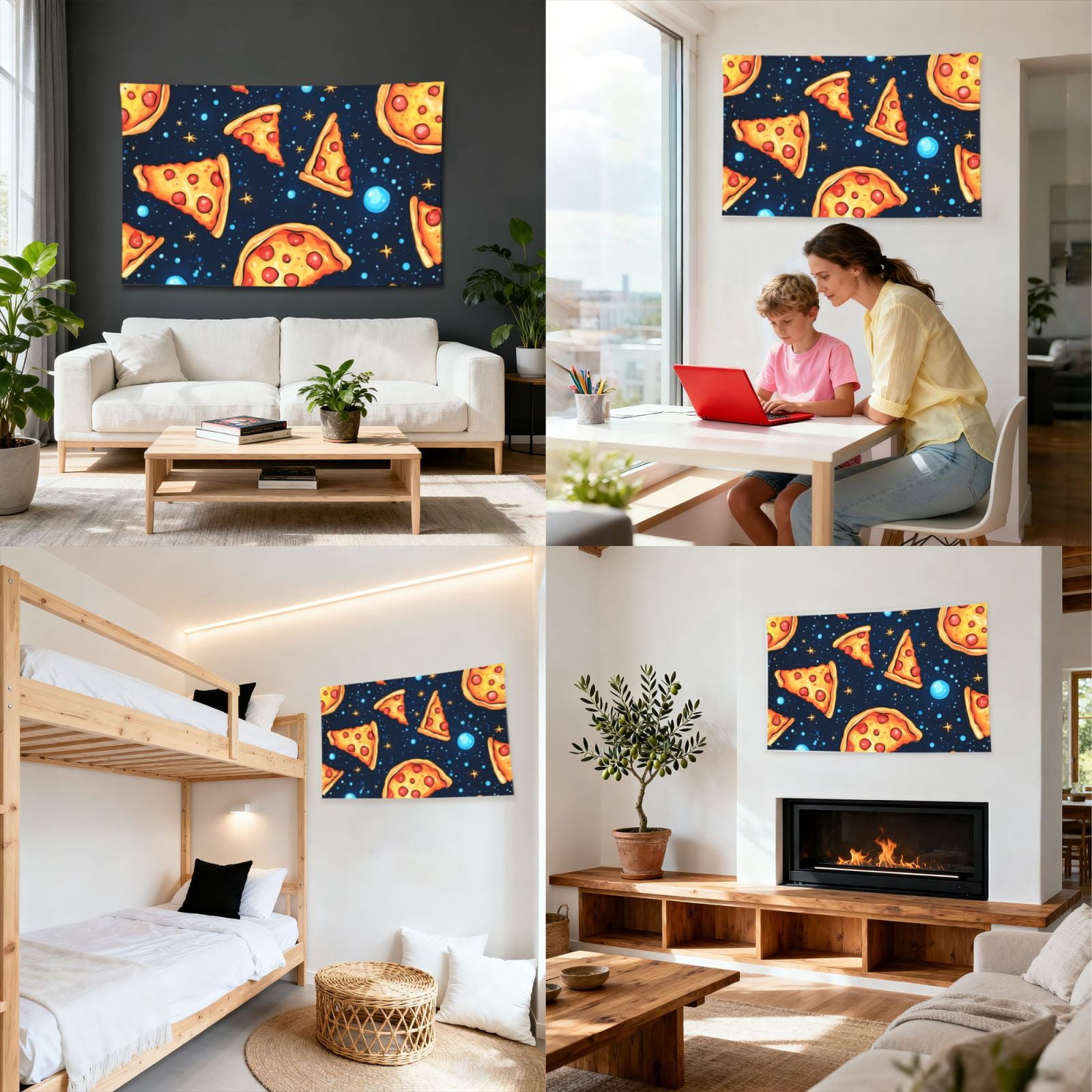 Pizza Starry Cool Four Hole Decorated Banner Flag for Garden Yard Home Decoration Indoor Outdoor 4x6 Ft