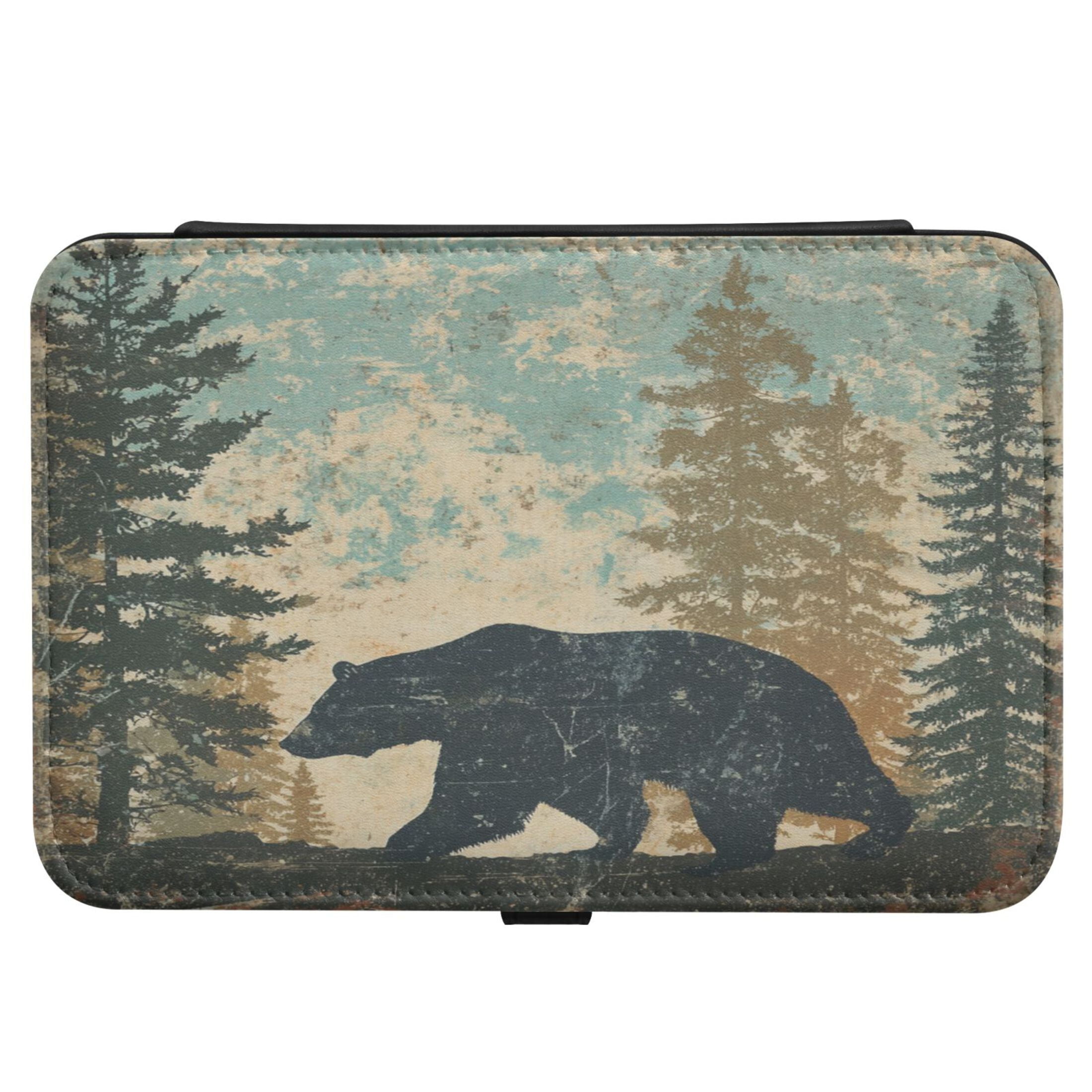 Leather Jewelry Box Travel Jewelry Storage Earrings Necklace Bracelet Watch Brooch Storage Gray Cartoon Bear Pattern