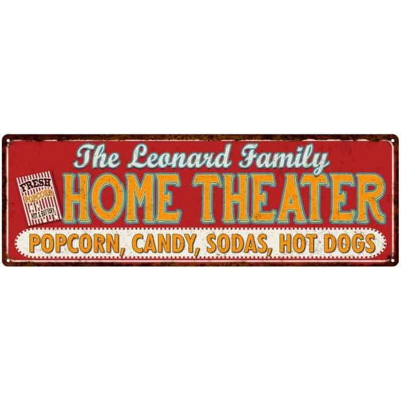 The LEONARD Family Home Theater Sign Gift 6x18 Metal Movies Decor 206180100308