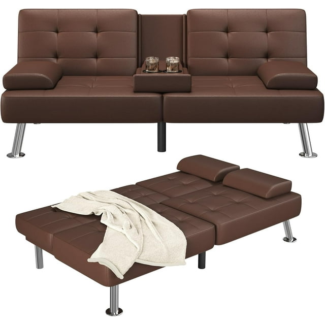 Homall Canapé-Lit Futon, Canapé Futon Ajustable, Canapé-Lit Moderne pour Salon, Bureau d'Affaires, Fauteuil Inclinable avec Porte-Gobelets