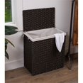 thumbnail image 3 of BIRDROCK HOME Divided Laundry Hamper with Lid - Brown - Double Sorter with Liner Bags - Large Collapsible Hampers - Foldable Bin - Synthetic PE Rattan - Hand Woven - Clothes Basket, 3 of 5