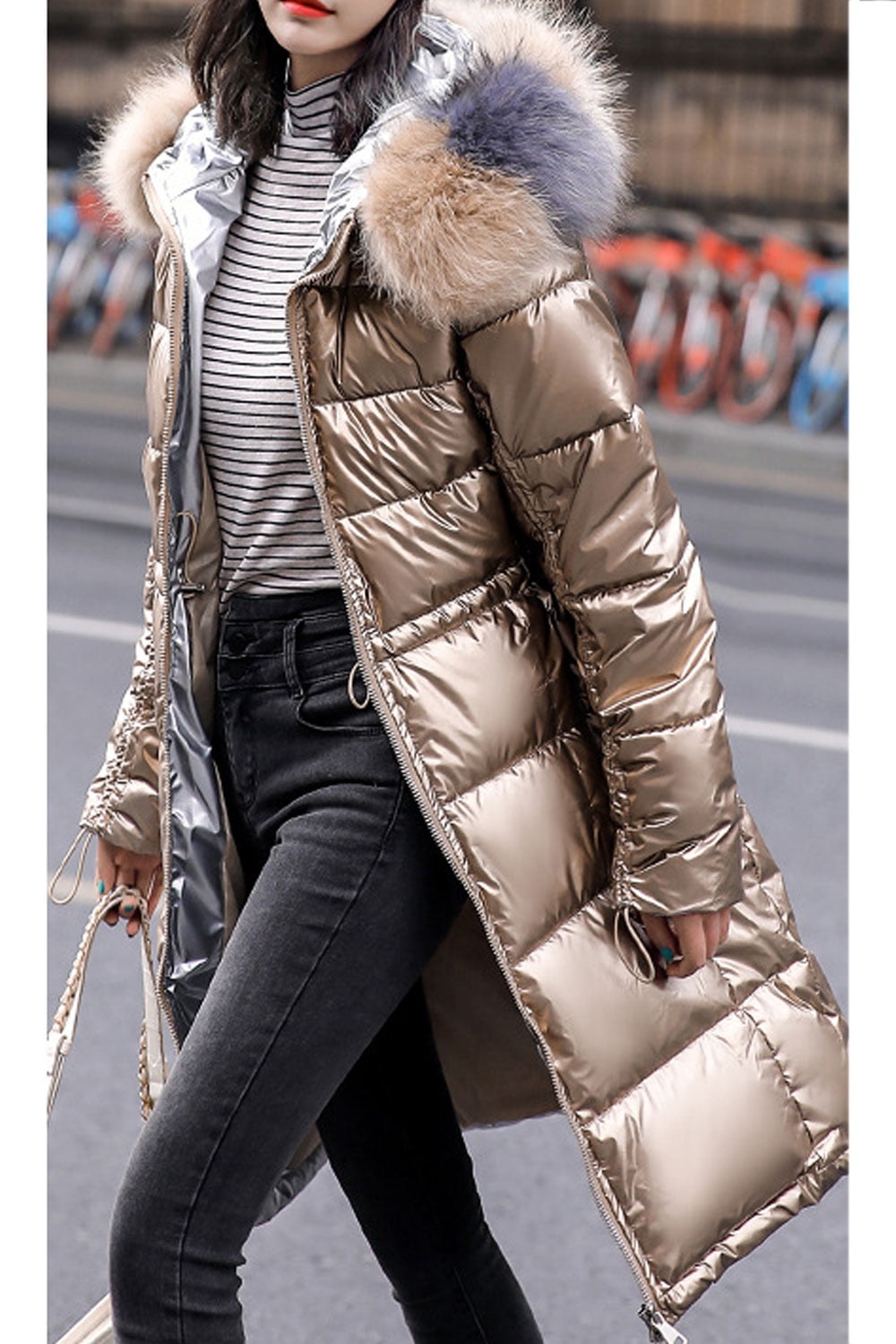 gold bubble coat