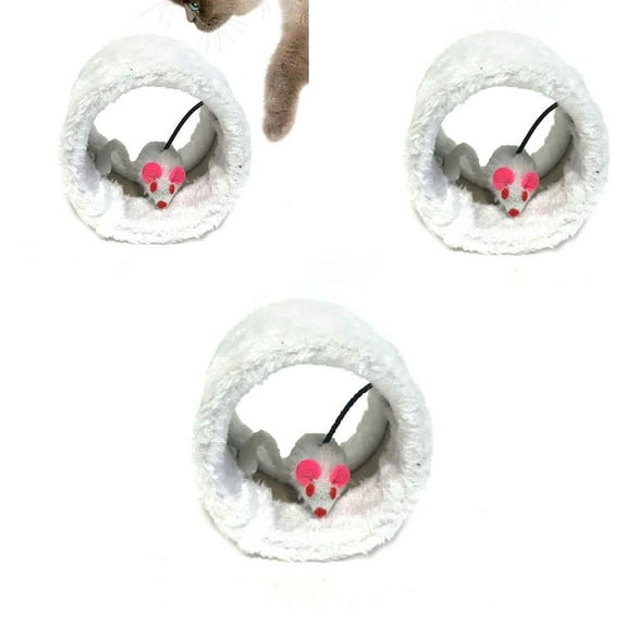 Dependable Industries Inc. Essentials 3 Pack Pet Cat Kitten Fuzzy Tunnel Chase The Mouse Toy Game 4 Inch Fun Mentally Stimulating
