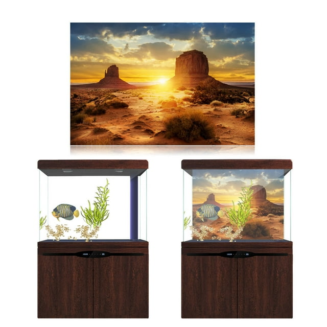 Herwey Fish Tank Background Paper, Fish Tank Decor Paper,Sun and Desert Style Aquarium Fish Tank Background Poster PVC Adhesive Decor Paper