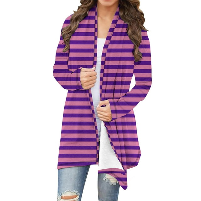 Npasoilc Manteaux pour Femmes Cardigan Veste Décontractée à Manches Longues à Rayures et à Fleurs pour Dames