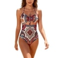 thumbnail image 2 of Trajes de baño para mujer, Trajes de baño para mujer, Traje de baño bikini de tirantes sin espalda de color liso para mujer, Conjunto de bikini con bloques de color y hombros descubiertos, Traje de ba, 2 of 5