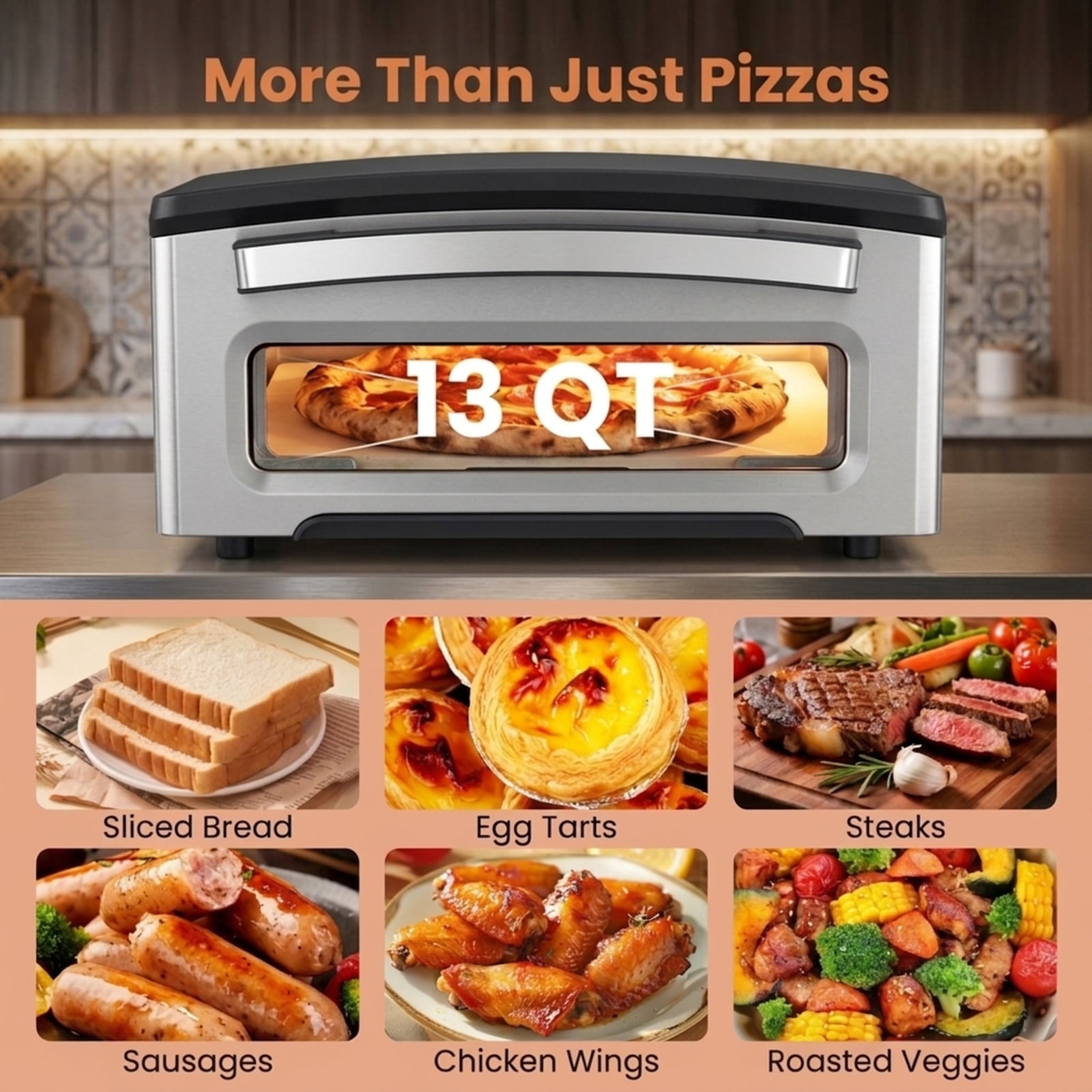 RUIE Indoor Electric Pizza Oven for 12 Inch Pizzas, 1700W Countertop Pizza Maker with 8 Presets 850F Pizza Stone and Peel for Home Kitchen, Black