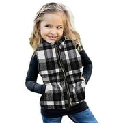 Ivay Girls Buffalo Cotton Plaid Quilted Vest Cute Puff Lined Gilet (5T/110cm, Black)