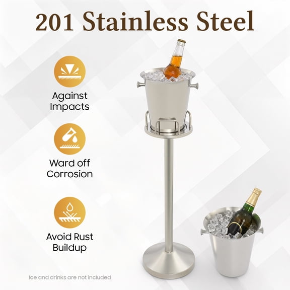 1.1 Gallon Stainless Steel Champagne Bucket with Stand, Free Standing Floor Ice Bucket Holder, Heavy Duty Wine Beer Chiller Bucket for Party Home Bar Restaurant Wedding Entertaining