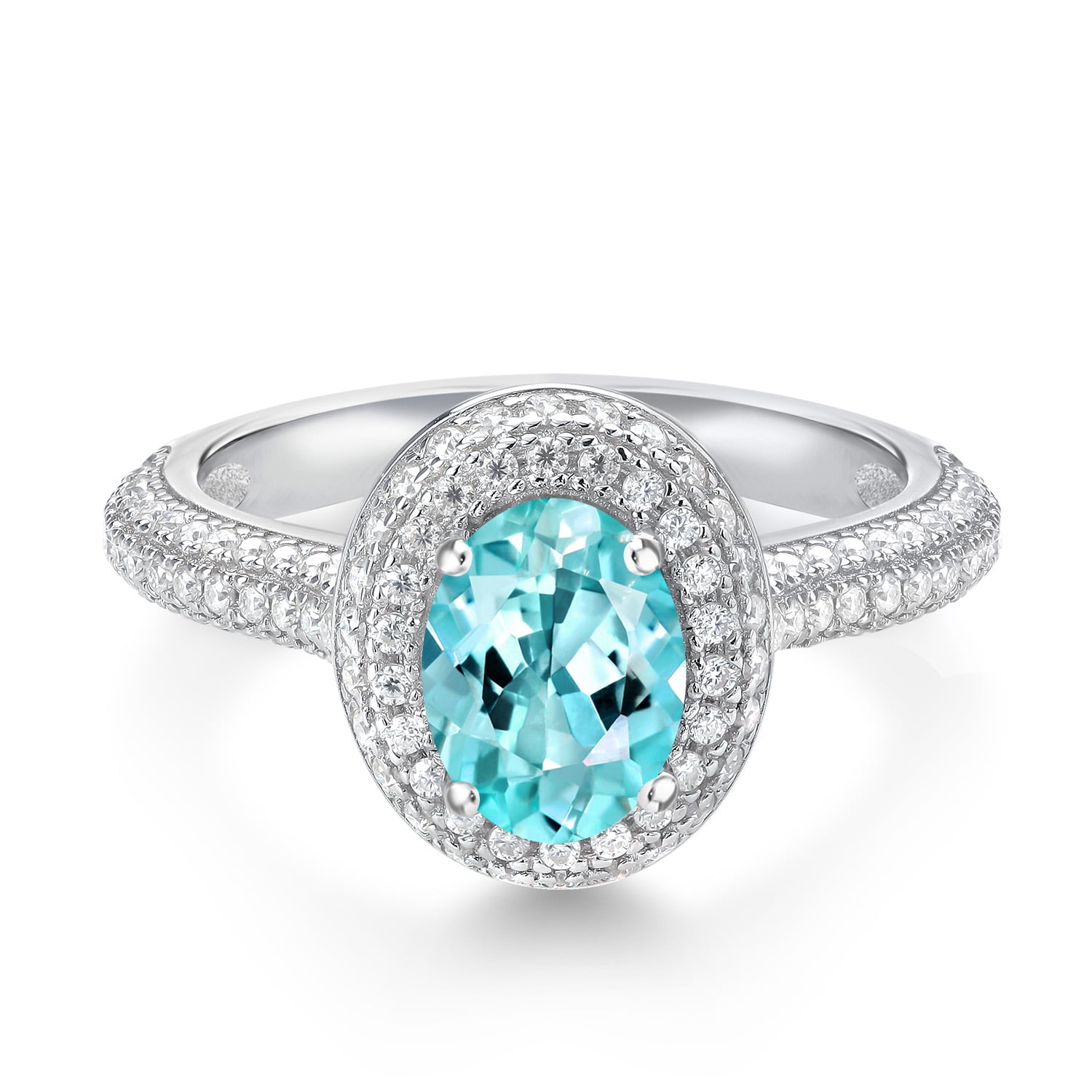 Gem Stone King 925 Sterling Silver Ring Apatite Moissanite (1.84 Cttw)