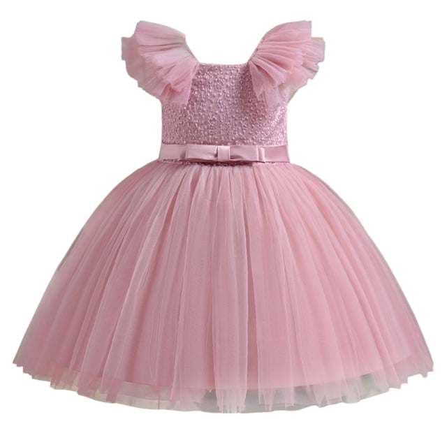 WEAIXIMIUNG Robes de Fête Enfant Filles Robe de Concours Fête Nœud Papillon Manches Volantées Robe Robes
