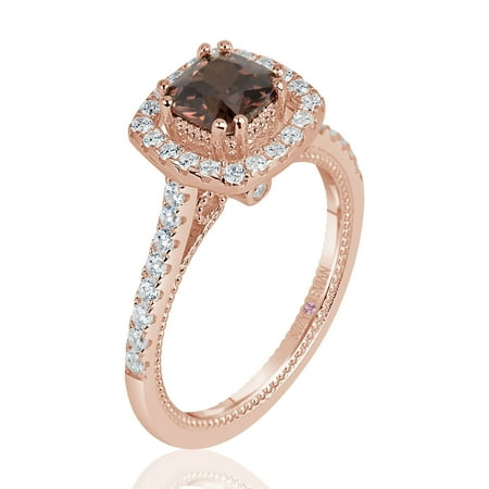 Suzy Levian Rose Sterling Silver Brown Asscher Cut Cubic Zirconia Halo Ring