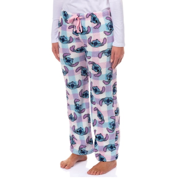 Disney Stitch Pajama Pants Women's Wink Face Checkered Fleece Lounge Bottoms Sleepwear