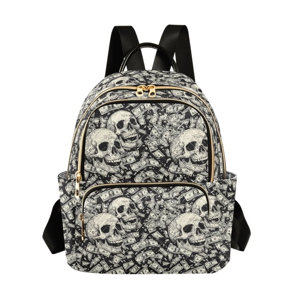 WOBOGO Money Skull Pattern Backpack Durable Lightweight Shoulder Bag Built-in Laptop Sleeve and Multiple Utility Compartments