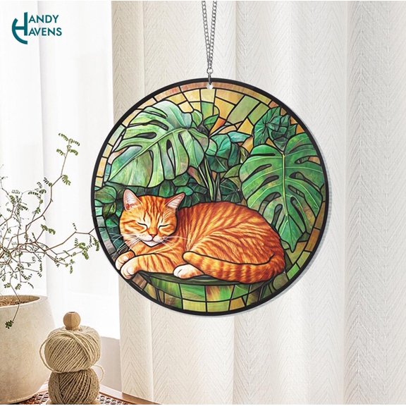 Cat Monstera Suncatcher Acrylic Ornament, Monstera Plant Window Hanging, Monstera Leaves Decor, Cat Lover, Plant Lover, Plant Lady Plant Mo