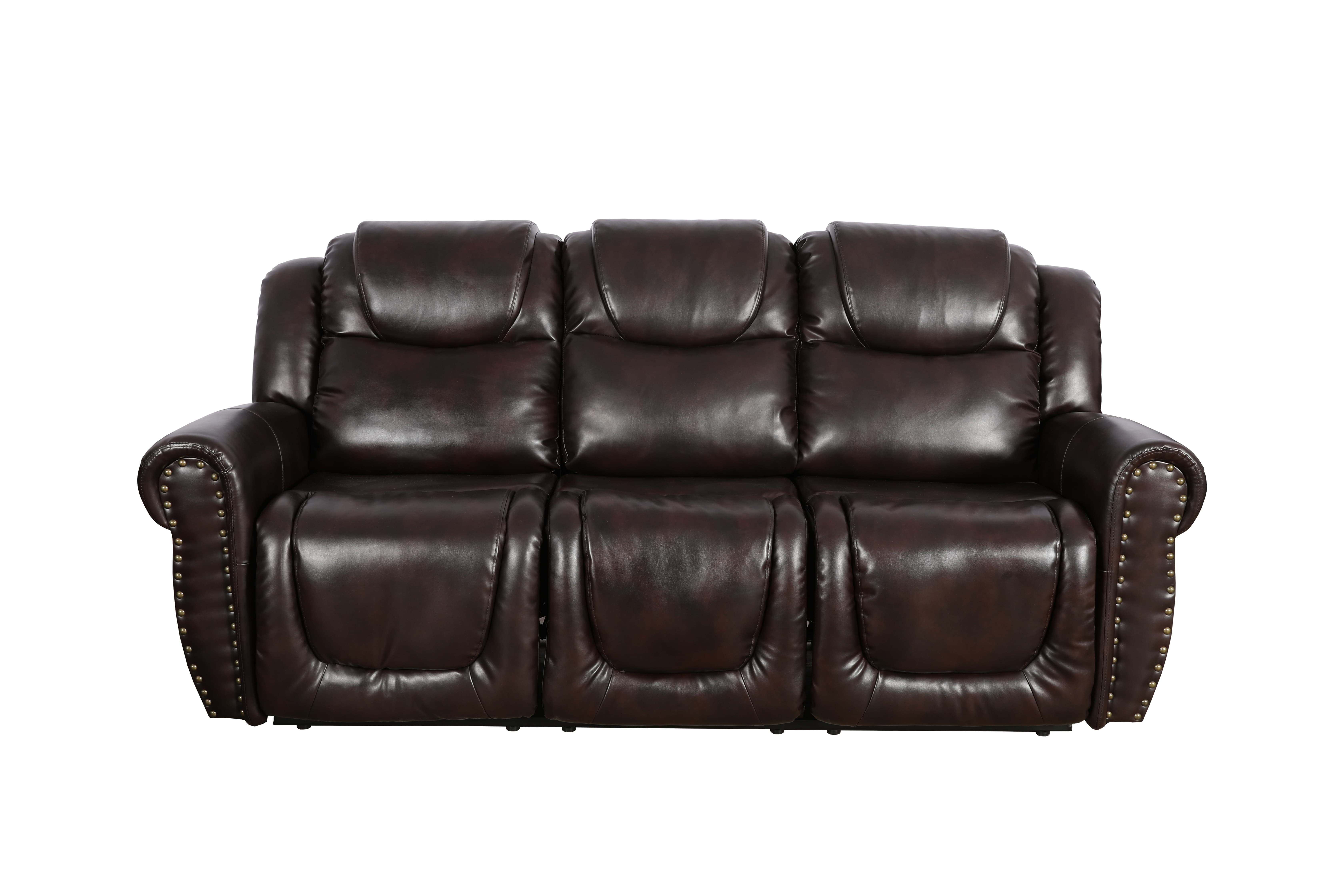 MAYEERTY Reclining Sofa, 3-Seat Breathable Leather Recliner with Reversible Coffee Table for Living Room, Espresso