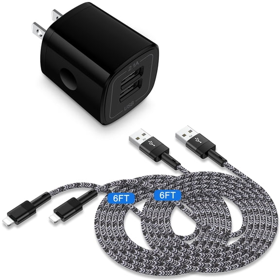 Zacenei USB Charger Block,2Pack iPhone Charger Cable Cords 6ft&1Pack 2.1A Dual USB Charger Adapter Wall Plug Fast Charging Block Multi Charging Cables 6ft iPhone Charger Set Compatible for iPhone 14