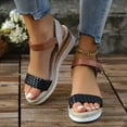 thumbnail image 5 of Rokment Women's Woven Braided Leather Wedge Dressy Sandals Beach Trendy Casual Open Toe Espadrilles Platform Chunky High Heels Comfortable Ankle Strap Walking Summer Shoes for Woman Black Size 6.5, 5 of 9