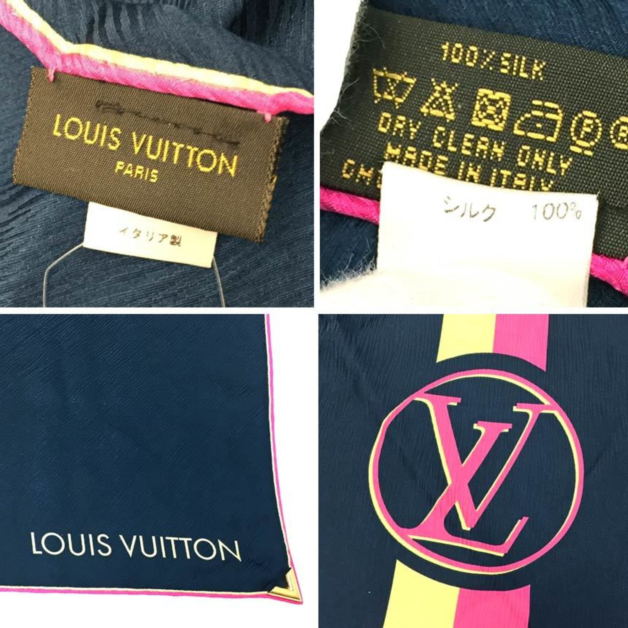 Louis Vuitton Stole Carre World Map Navy Blue Silk Scarf Limited