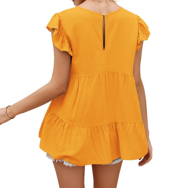 QualitChoice T-shirt Décontracté en Dentelle à Manches Courtes et Col Rond Été Jaune M