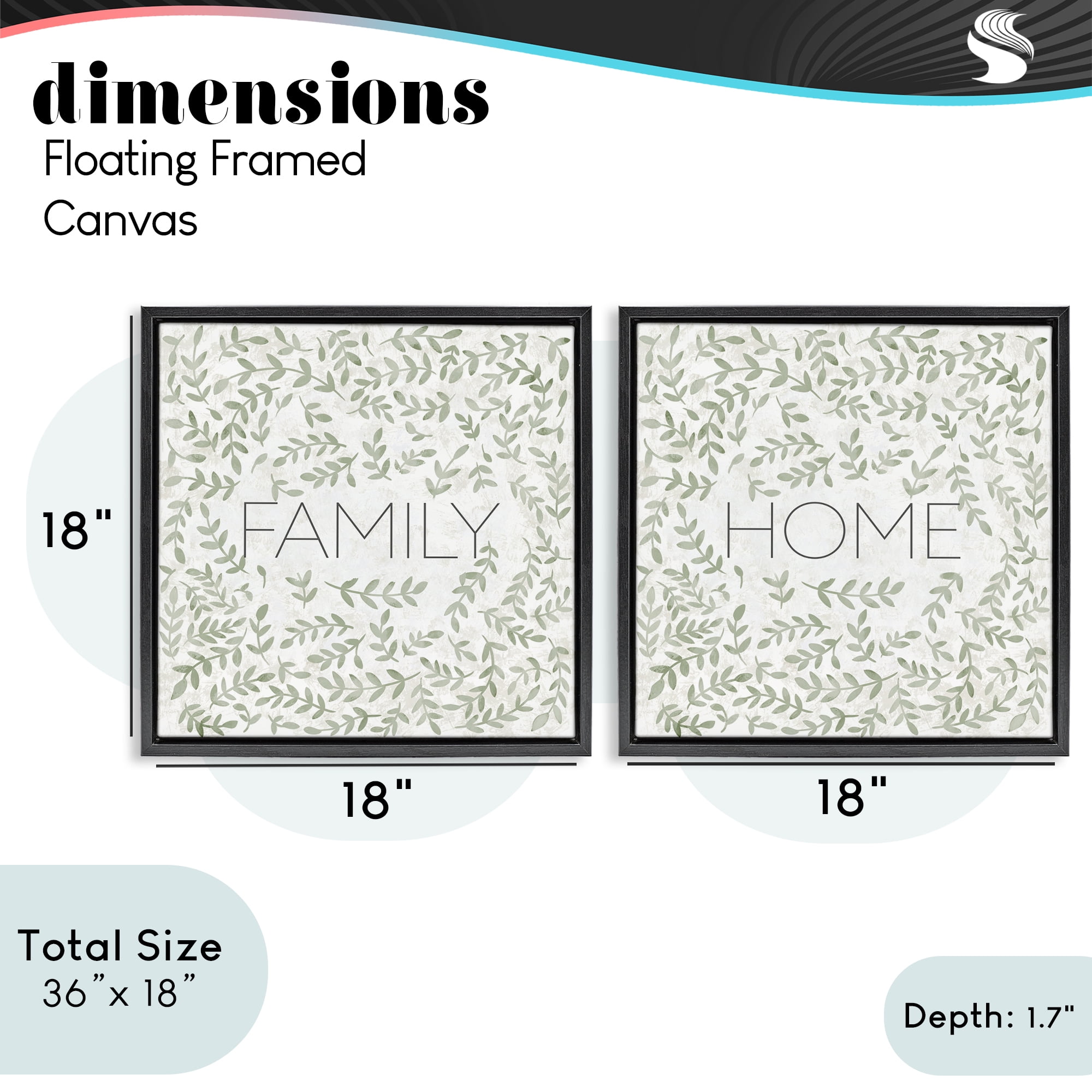Stupell Industries Curved Ivy Sprigs Phrases 2 Piece Black Framed Floater Canvas Set, design by SD Graphics Studio