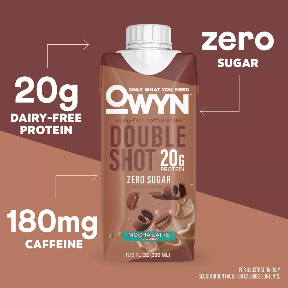 OWYN DOUBLE SHOT 20G PROTEIN COFFEE SHAKES, MOCHA LATTE, 11.15 FL OZ, 4 COUNT