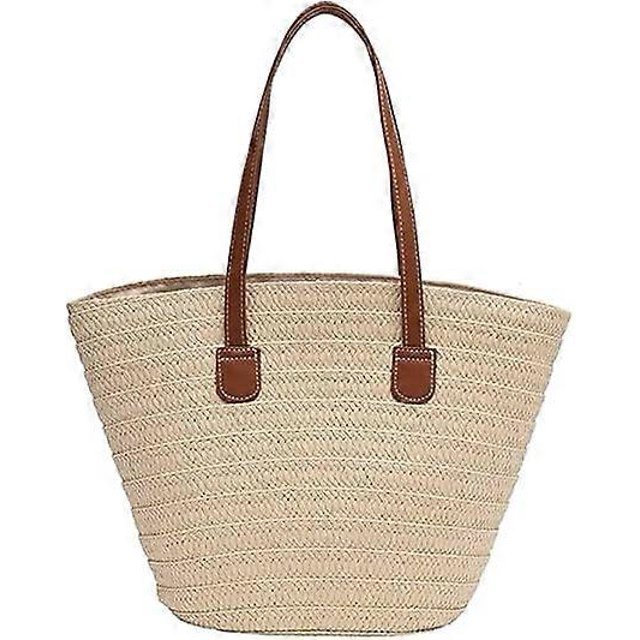 Straw Bags Summer Beach Tote Bag for Women Large Capacity Scalloped Straw Tote Bag with Zipper Beach Handbags Woven(Beige)