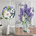 thumbnail image 4 of Polyester Fabric Purple Lavender Shower Curtain, Spring Floral Daisy Butterfly Leaves Gray Waterproof Bathtub Curtain Bathroom Decor Set with Hooks 66 x 72 Inches, 4 of 6