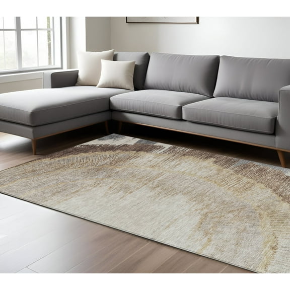 HomeRoots 579946 8 x 10 ft. Abstract Washable Indoor & Outdoor Rectangle Area Rug, Brown, Beige & Taupe