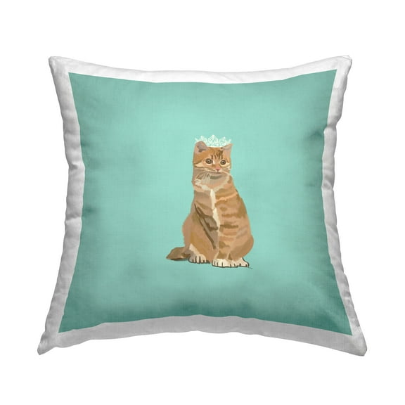 Stupell Industries Orange Cat with Crown Decorative Printed Throw Pillow Design by Amelia Noyes