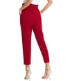 thumbnail image 3 of Pantalones de poliéster para mujer Yinane Pantalones de vacaciones cómodos con cinturo elástica con bolsillos Rojo M, 3 of 7